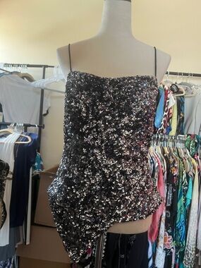 Cache Black Sequin Evening Top